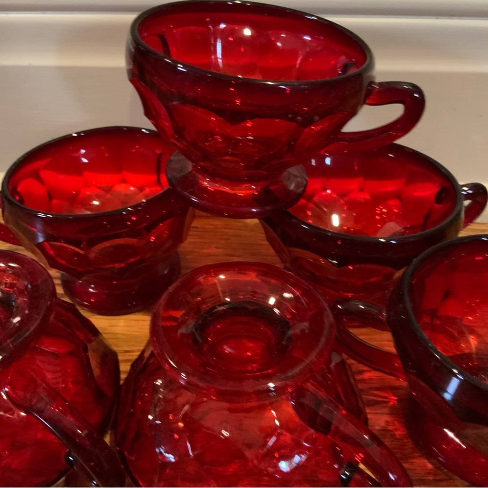 Fenton Cup Footed Ruby Red Honeycomb Vintage Set of 6